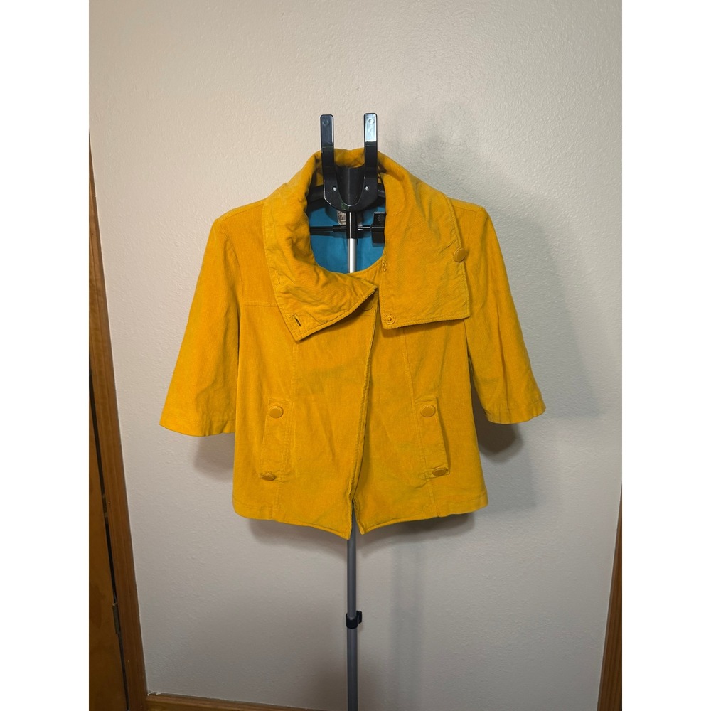 Tulle‎ Mustard Yellow Corduroy Asymmetrical Portrait Collar Jacket XL S7173